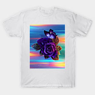 Colorful strikes and purple rose T-Shirt